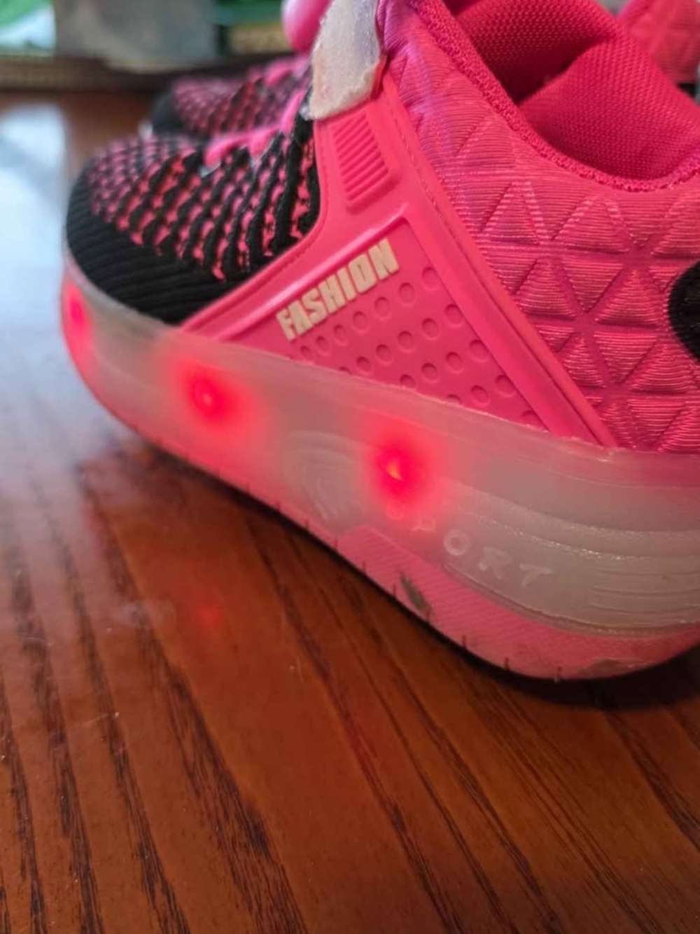 Kids Black & Pink LED Rechagable Light-Up Roller Sneakers With Removable Wheels - Picture 4 of 9